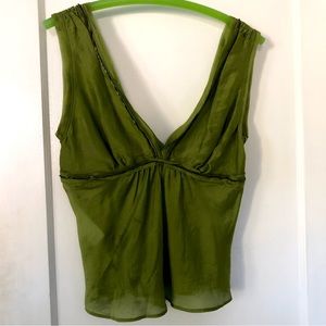Hugo Boss 100% Silk Beaded Sleeveless Blouse Hidden Zipper sz8 Olive Green